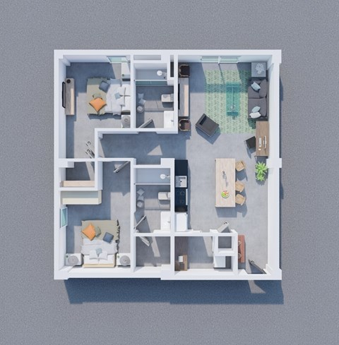 Floor plan for 2 beds, 2 baths, 1040 sqft